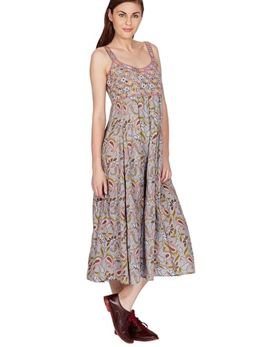 Pyramid Collection Embroidered Midi Dress Size XL Boho Hippie Paisley Prairie